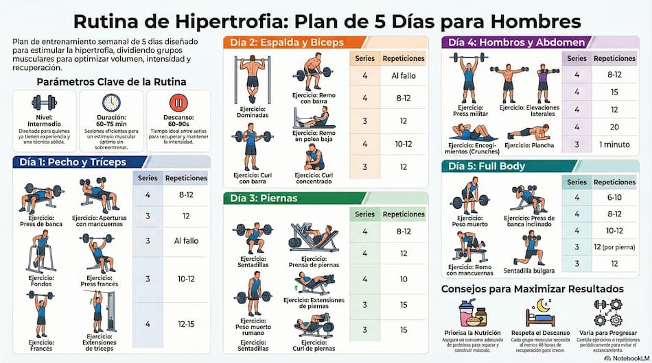 Rutinas Gym hombres Semanal de Lunes a Viernes + PDF Gratis